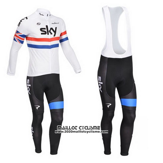 2013 Maillot Ciclismo Sky Champion Regno Unito Blanc Manches Longues et Cuissard